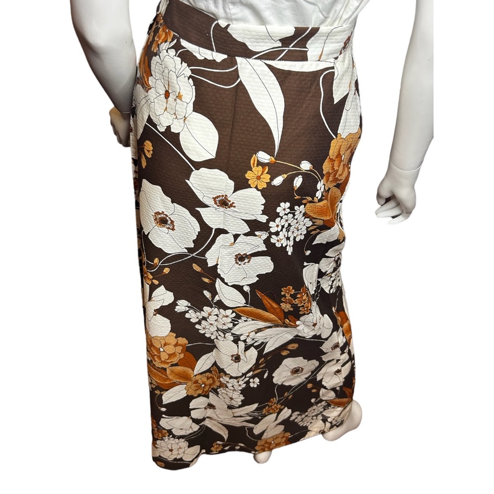 Vintage 70s F.A.Chatta Brown Floral Maxi Skirt 26 Waist - Picture 7 of 14